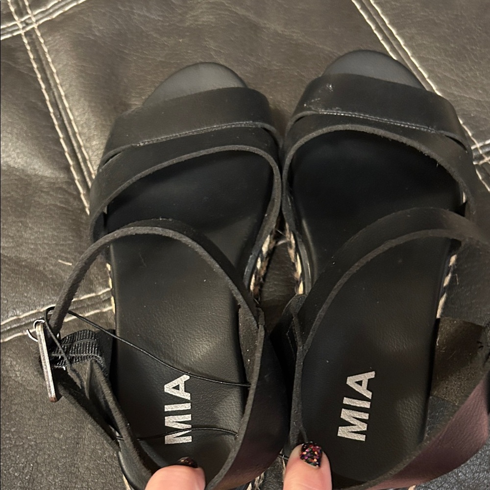 MIA Lydia Black Espadrille Sandals with Woven Sole Size 8 - Picture 2 of 6